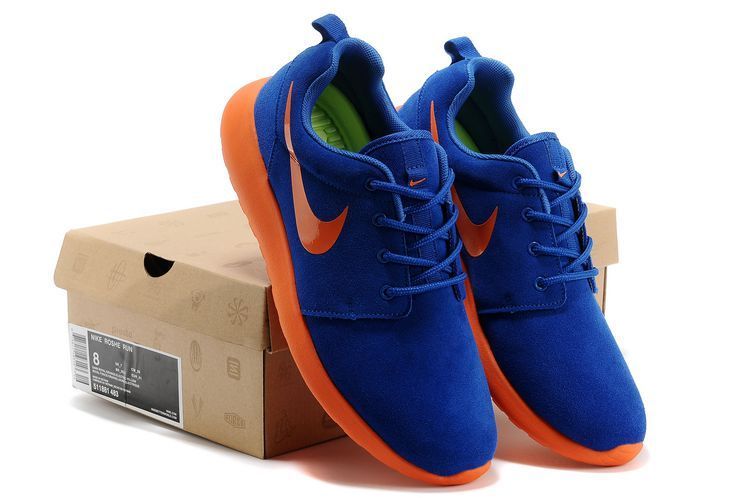 Nike Roshe Run Dark Blue Orange Swoosh Shoes