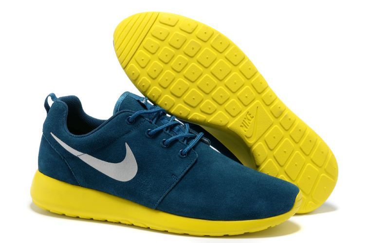 Nike Roshe Run Dark Blue Yellow White Swoosh Shoes - Click Image to Close