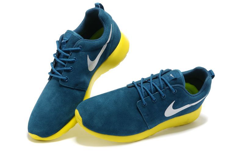 Nike Roshe Run Dark Blue Yellow White Swoosh Shoes