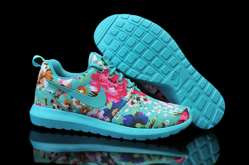 Nike Roshe Run Follower Print Green Pink Shoes For Women - Click Image to Close