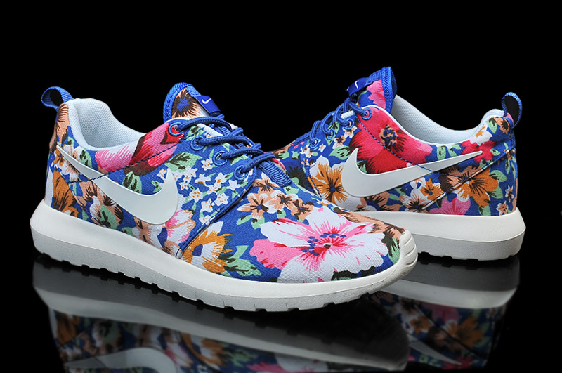 Nike Roshe Run Follower Print White Blue Red Shoes For Women