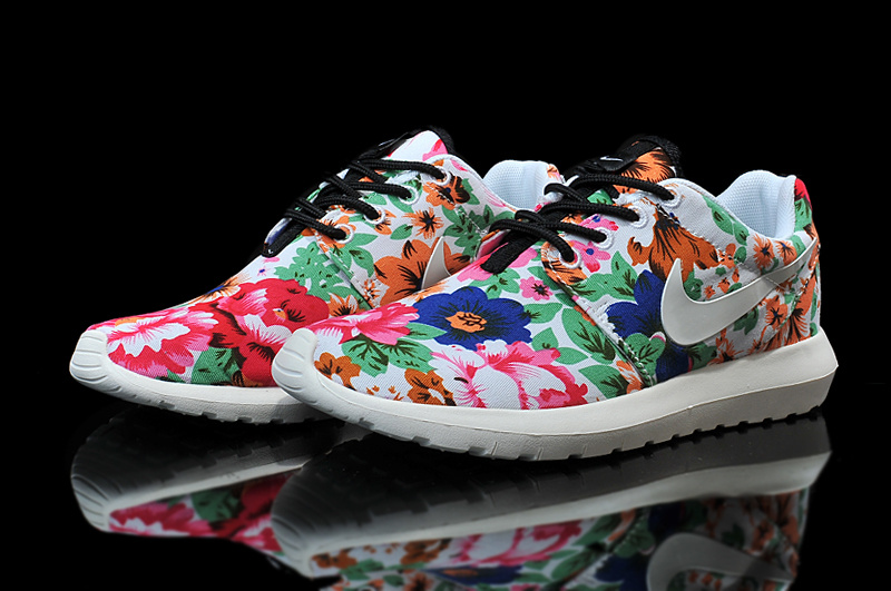 Nike Roshe Run Follower Print White Red Green Blue Shoes For Women - Click Image to Close