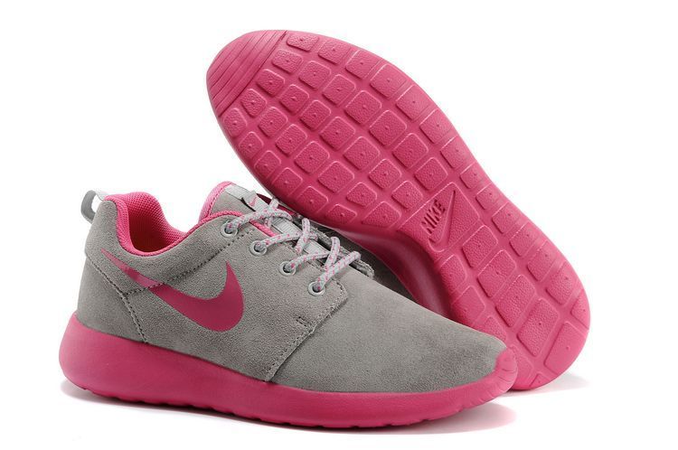 Nike Roshe Run Grey Pink Swoosh Shoes - Click Image to Close