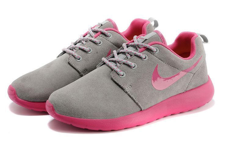 Nike Roshe Run Grey Pink Swoosh Shoes