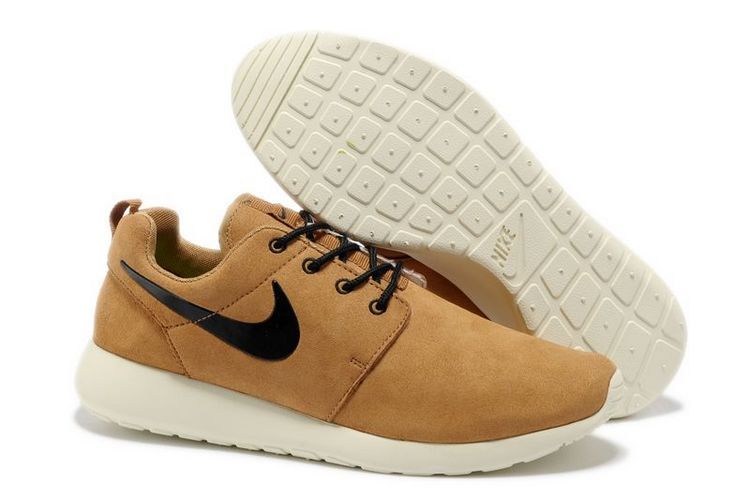 Nike Roshe Run Light Brown White Black Swoosh Shoes