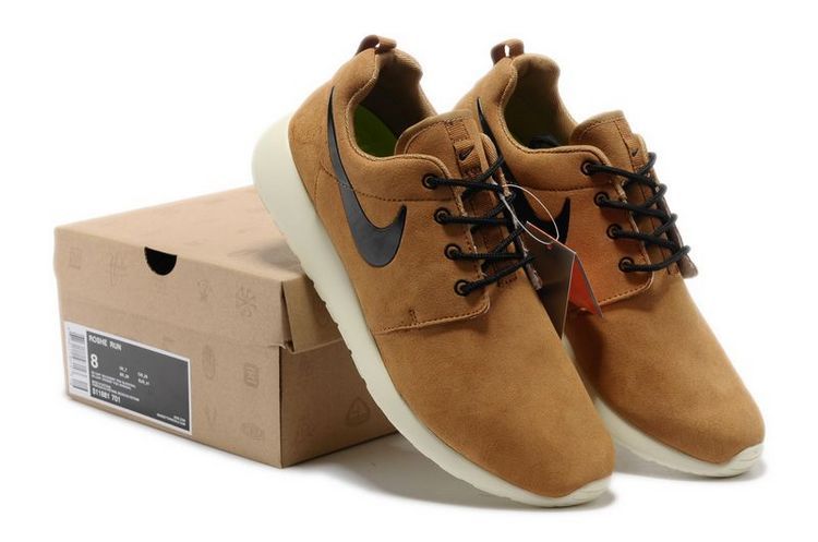 Nike Roshe Run Light Brown White Black Swoosh Shoes