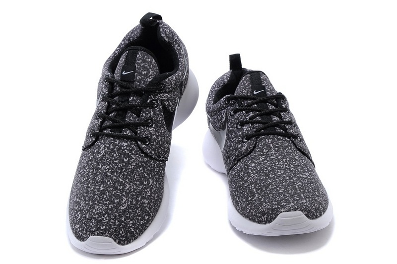 Nike Roshe Run Mesh Printing Black White Shoes - Click Image to Close