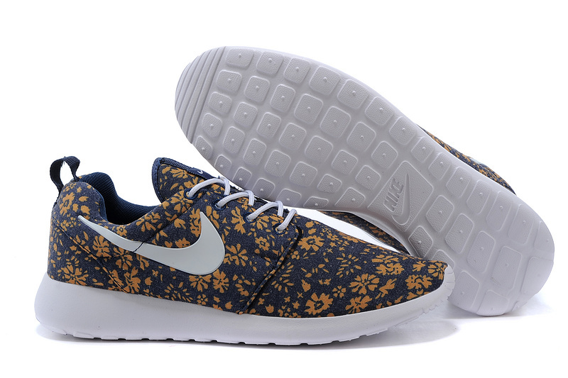 Nike Roshe Run Mesh Printing Coffe Blue White Women Shoes - Click Image to Close