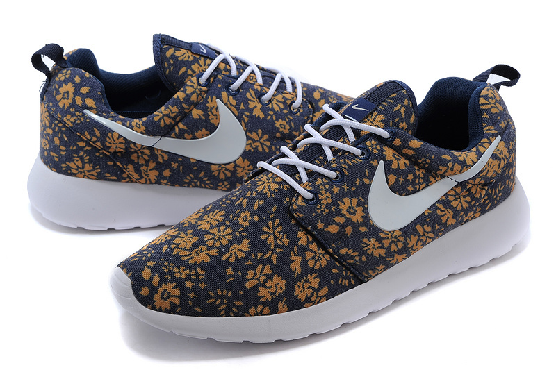 Nike Roshe Run Mesh Printing Coffe Blue White Shoes