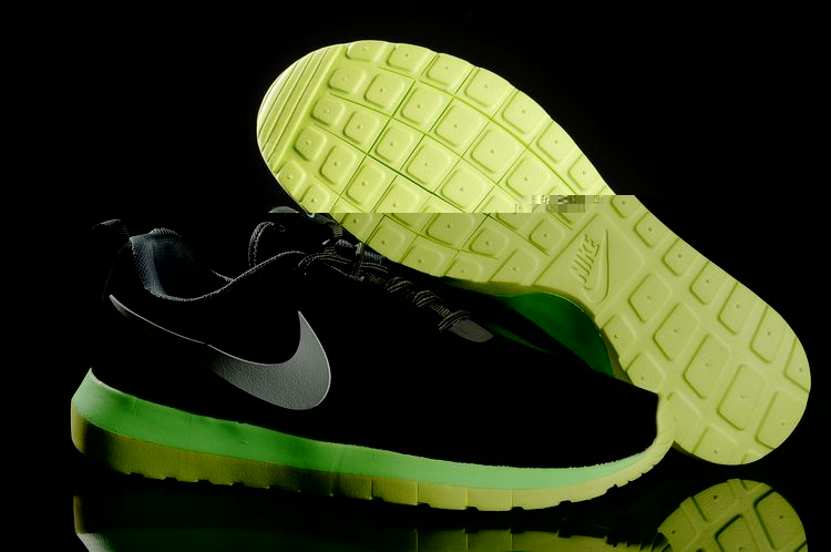 Nike Roshe Run NM 3M Midnight Black Fluorscent Green Shoes - Click Image to Close