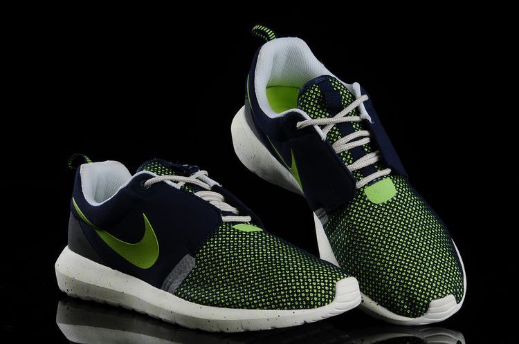 Nike Roshe Run NM BR 3M Dark Blue Fluorescent Green White Shoes - Click Image to Close