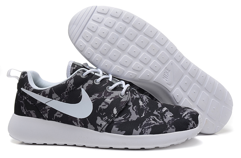 Nike Roshe Run Pattern Black Grey White Shoes