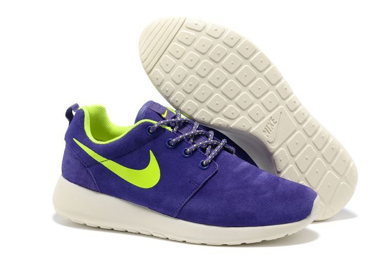 Nike Roshe Run Purple White Green Swoosh Shoes