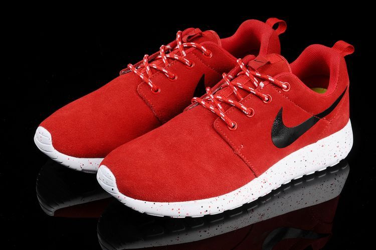 Nike Roshe Run Red White Black Swoosh Shoes - Click Image to Close