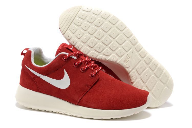 Nike Roshe Run Red White Swoosh Shoes