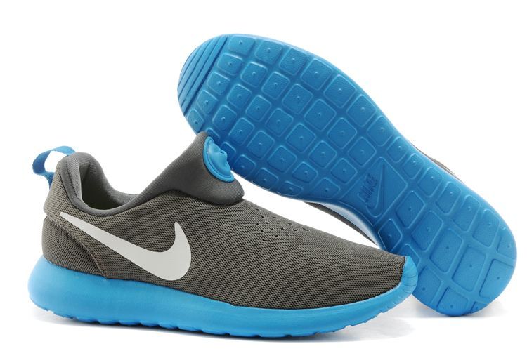 Nike Rosherun Slip On Grey Blue White Swoosh Shoes - Click Image to Close