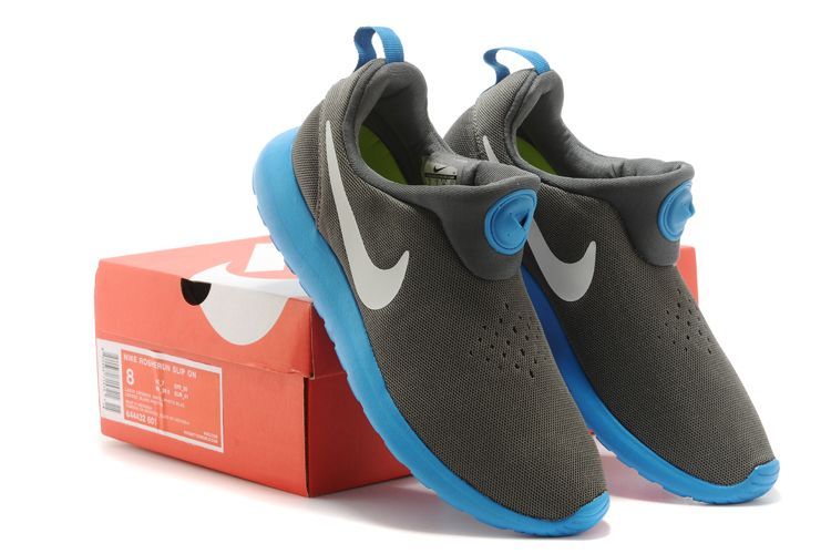 Nike Rosherun Slip On Grey Blue White Swoosh Shoes