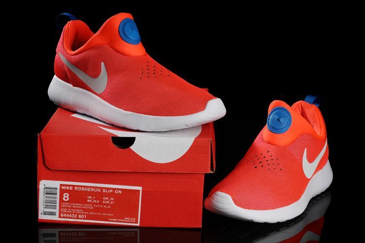 Nike Rosherun Slip On Orange White Swoosh Shoes - Click Image to Close