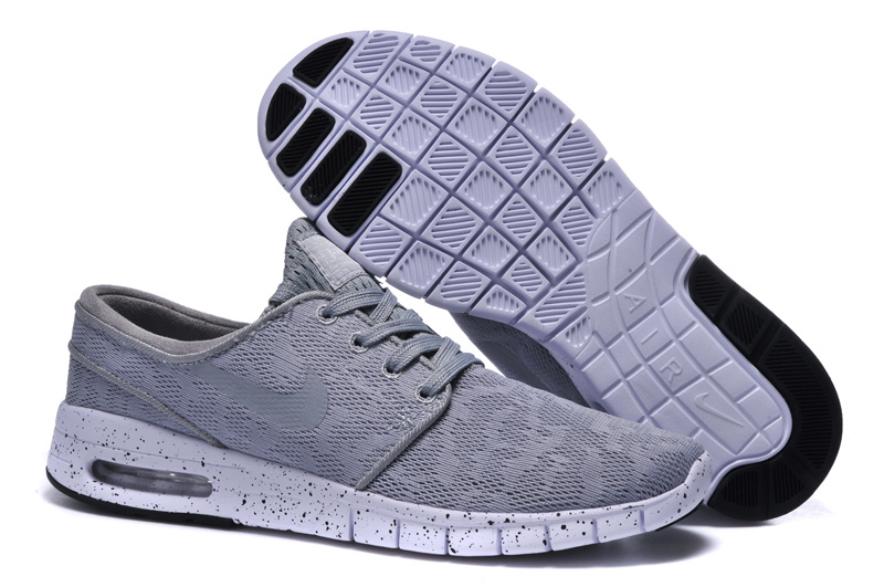 Women Nike SB Stefan Janoski Max Light Grey White Shoes - Click Image to Close