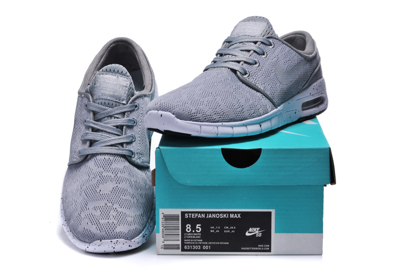 Women Nike SB Stefan Janoski Max Light Grey White Shoes - Click Image to Close