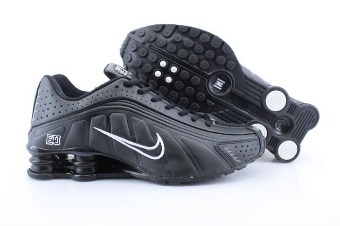 New Nike Shox R4 Shoes All Black White Swoosh