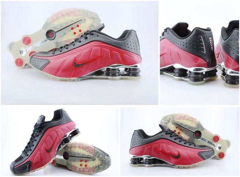 Men's Nike Shox R4 Black Red Transparent Sole Shoes