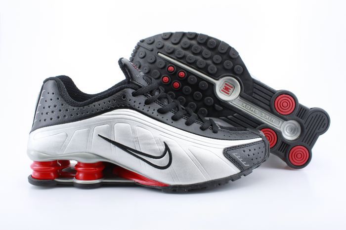 Nike Shox R4 Shoes Black White Red Air Cushion - Click Image to Close