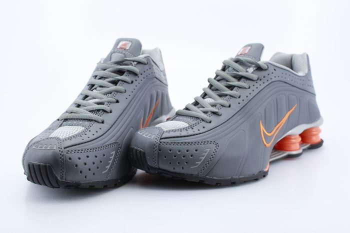 Nike Shox R4 Shoes Grey Orange Swoosh