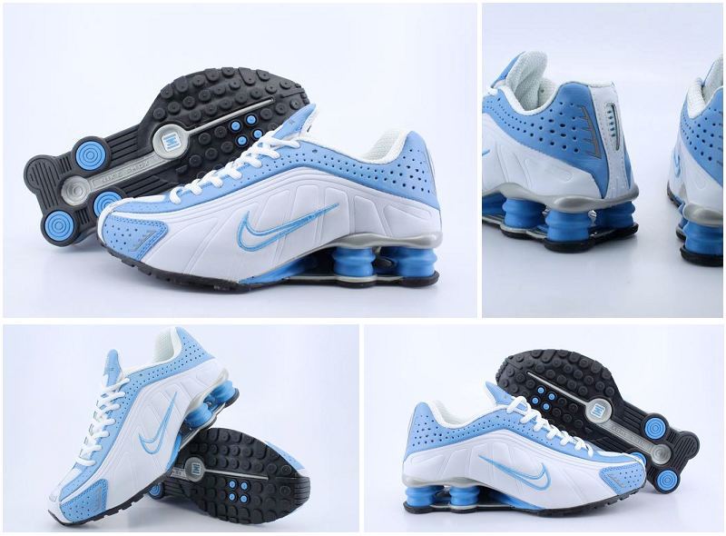 Women Nike Shox R4 Shoes White Blue Logo