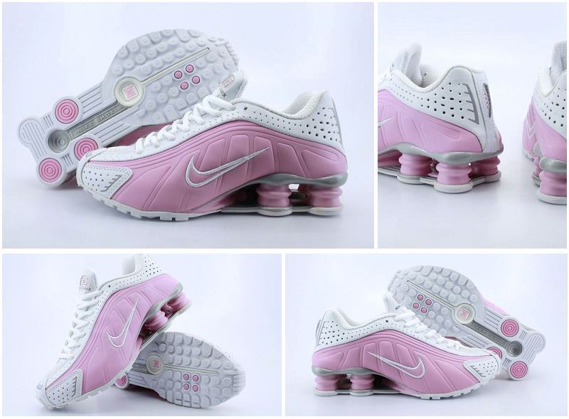 Women Nike Shox R4 Shoes White Pink Logo - Click Image to Close