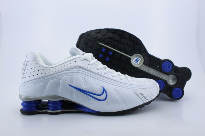 Nike Shox R4 Shoes White Blue Air Cushion - Click Image to Close