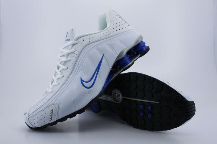 Nike Shox R4 Shoes White Blue Air Cushion - Click Image to Close
