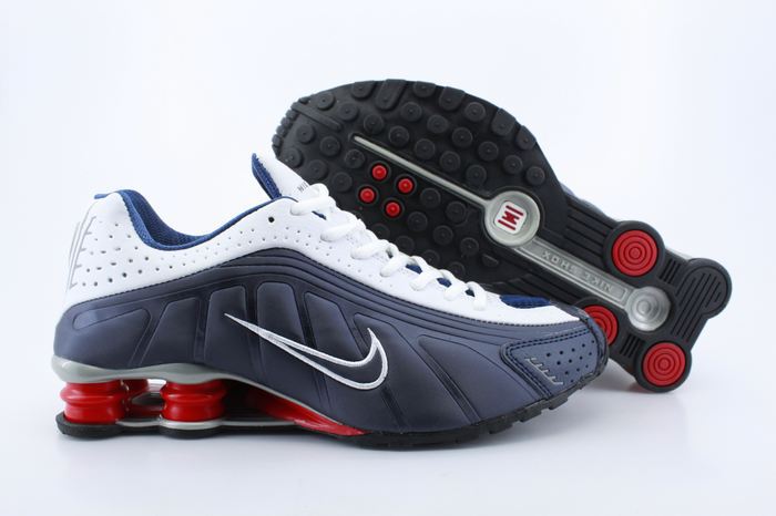 Nike Shox R4 Shoes White Dark Blue Red Air Cushion