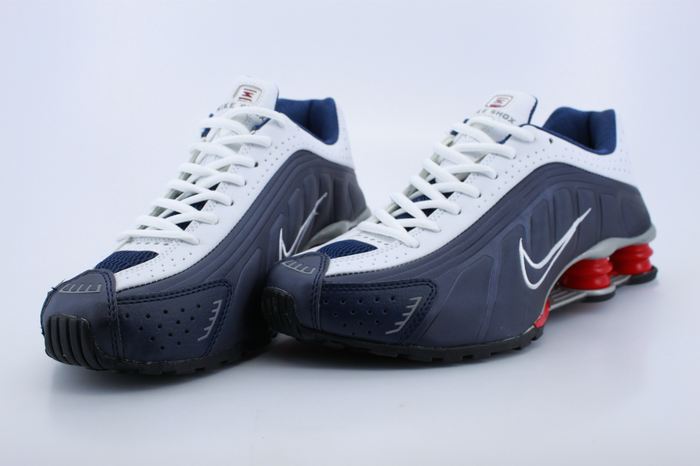 Nike Shox R4 Shoes White Dark Blue Red Air Cushion - Click Image to Close