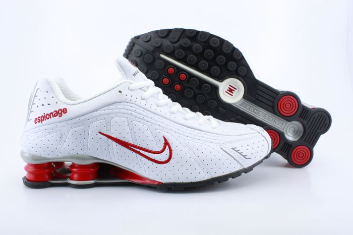 Nike Shox R4 Shoes White Red Air Cushion - Click Image to Close