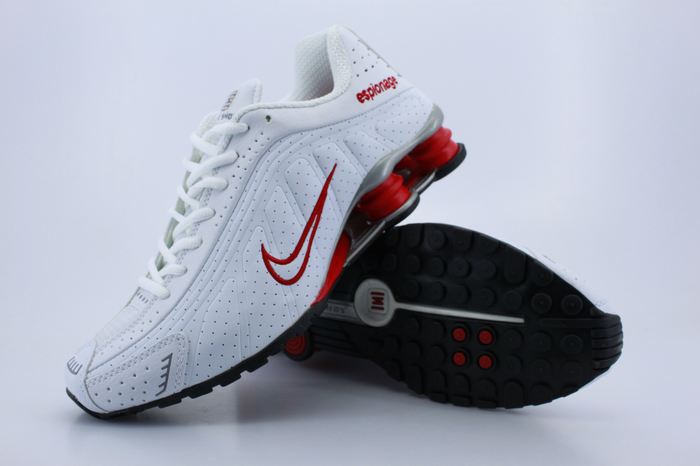 Nike Shox R4 Shoes White Red Air Cushion - Click Image to Close