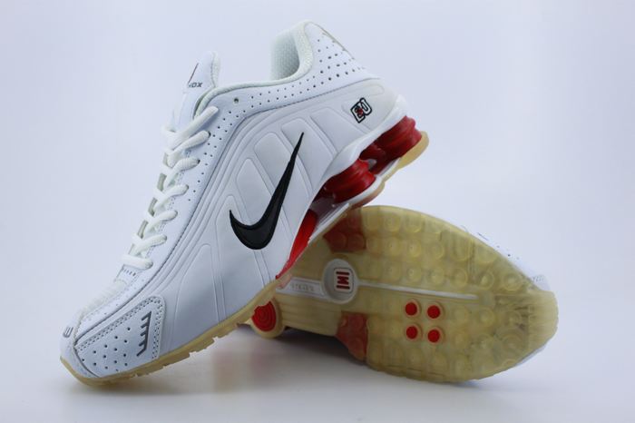Nike Shox R4 Shoes White Red Black Swoosh - Click Image to Close