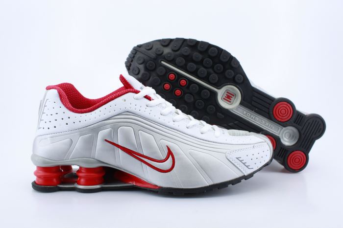 Nike Shox R4 Shoes White Red Swoosh Air Cushion - Click Image to Close