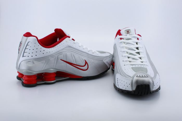 Nike Shox R4 Shoes White Red Swoosh Air Cushion - Click Image to Close