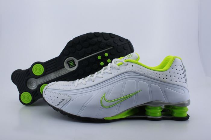 Men's Nike Shox R4 White Volt Shoes - Click Image to Close