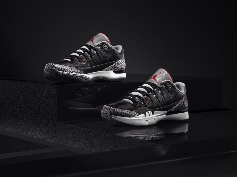 Nike Zoom Vapor AJ3 Black Cement Grey Red Federer Tennis Shoes - Click Image to Close