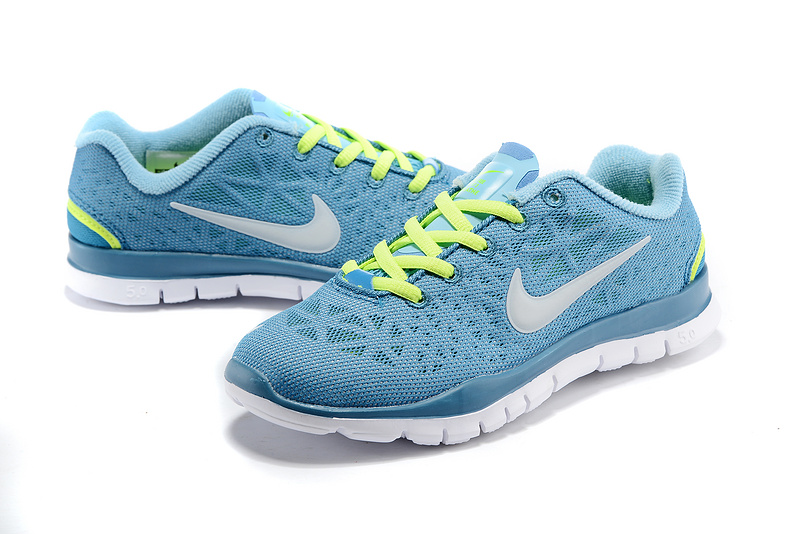 Child Nike Free Run 5.0 Baby Blue Fluorscent Green Shoes - Click Image to Close