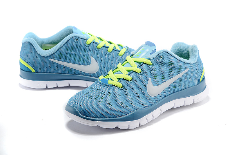 Child Nike Free Run 5.0 Baby Blue Fluorscent Green Shoes