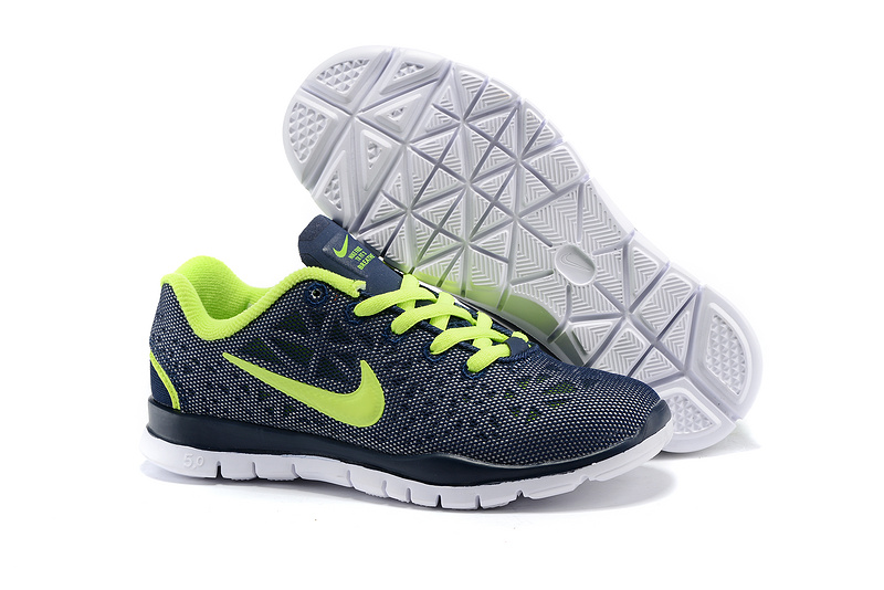 Women Nike Free 5.0 Blue Fluorscent Green Shoes - Click Image to Close