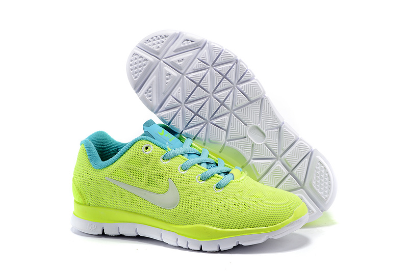 Child Nike Free Run 5.0 Fluorscent Green Blue Shoes