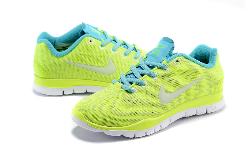 Child Nike Free Run 5.0 Fluorscent Green Blue Shoes