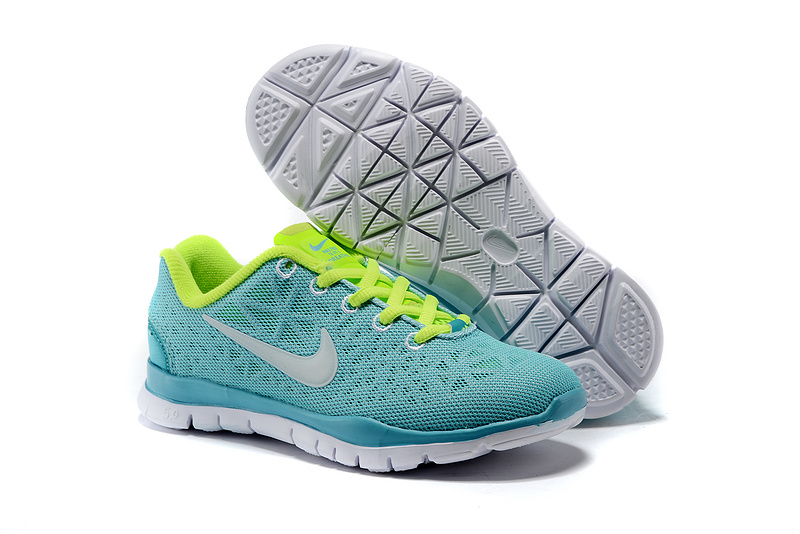 Child Nike Free Run 5.0 Sea Blue Fluorscent Green Shoes - Click Image to Close