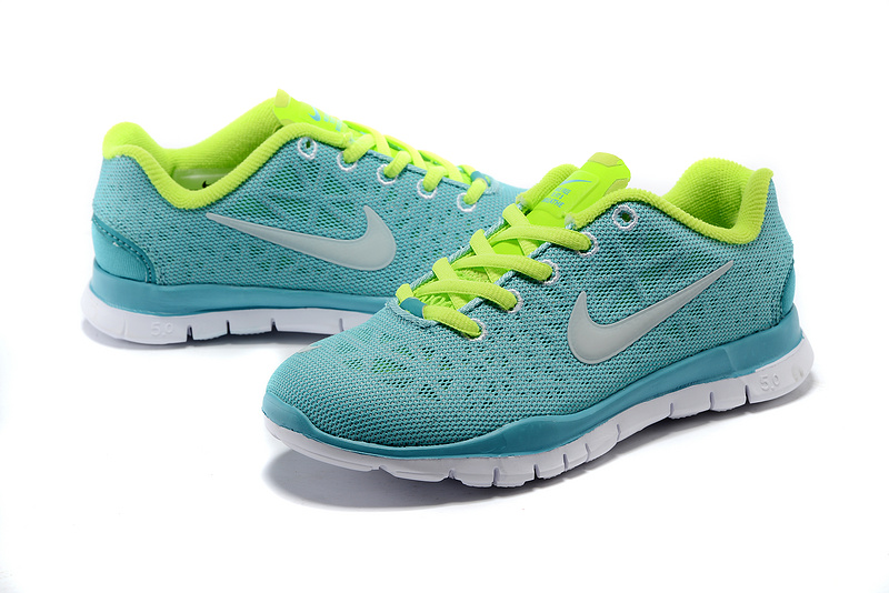 Women Nike Free 5.0 Sea Blue Fluorscent Green Shoes - Click Image to Close