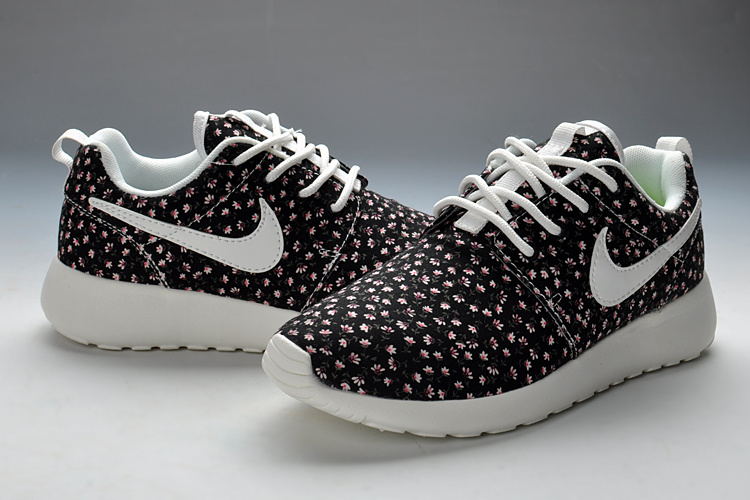 Summer Nike Roshe Run Black White Print Sport Shoes For Women - Click Image to Close