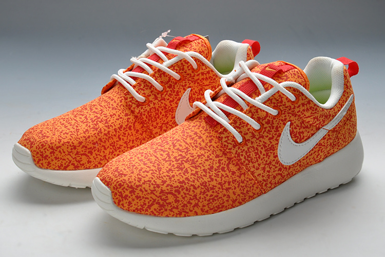 Summer Nike Roshe Run Orange White Print Sport Shoes For Women